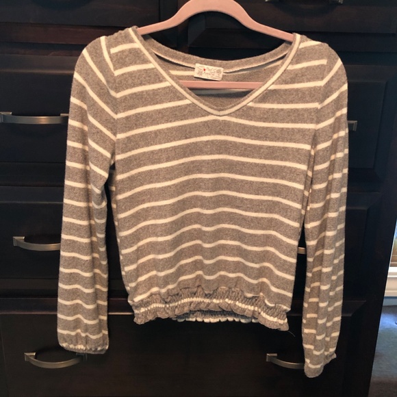 Poof apparel Tops - Gray and White Striped Shirt